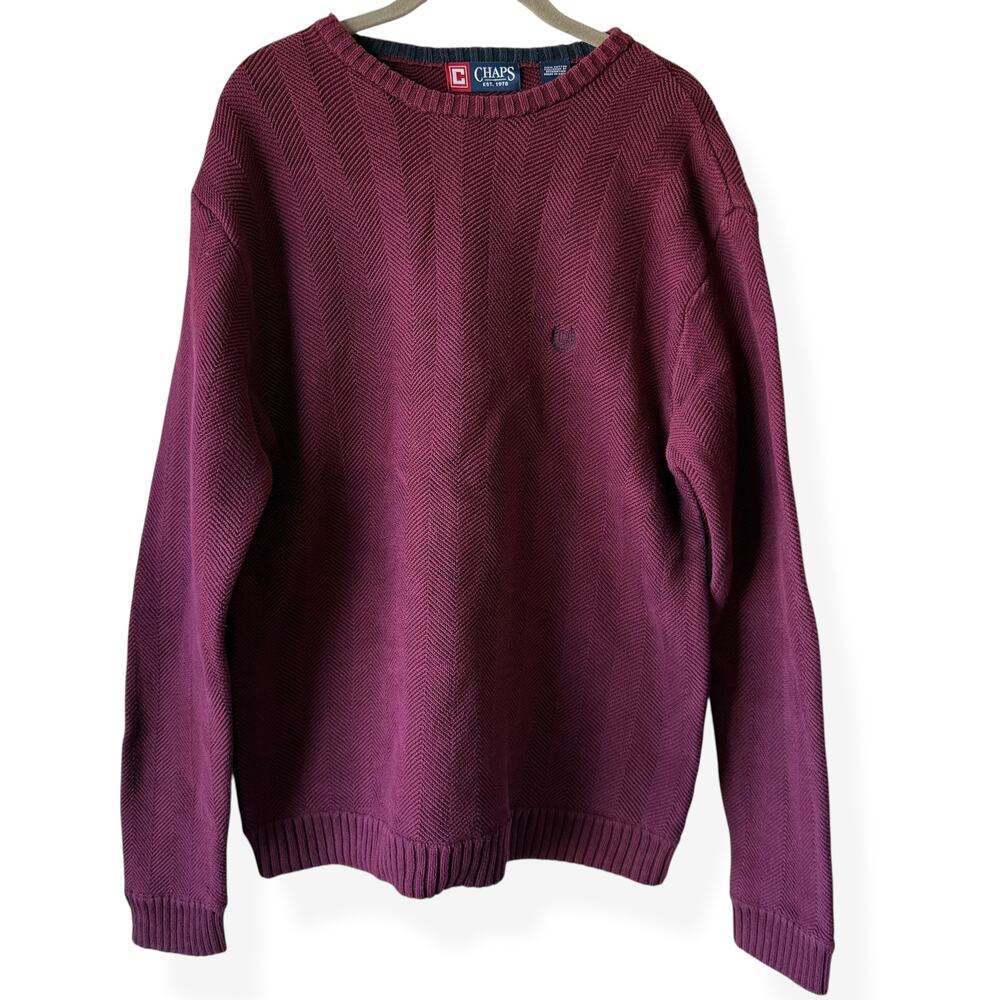 Vintage Chaps Mens Burgundy 100% Cotton Sweater Large